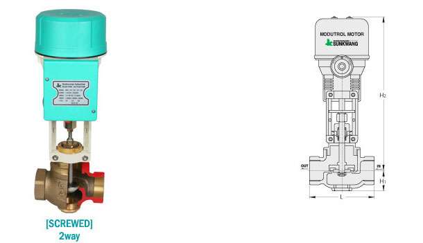 (주)선광자동밸브 SMCV-1S 전동밸브 외관 사진 및 내부 구동부 단면도